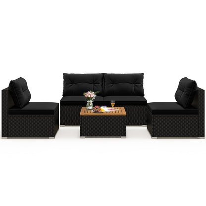 5 Piece Outdoor Furniture Set, Solid Tabletop, Soft Cushions, Black Outdoor Sectionals Black at Gallery Canada