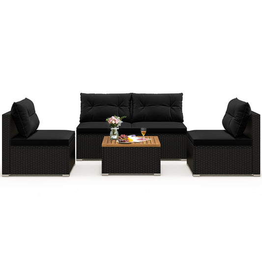 5 Piece Outdoor Furniture Set, Solid Tabletop, Soft Cushions, Black Outdoor Sectionals Black at Gallery Canada