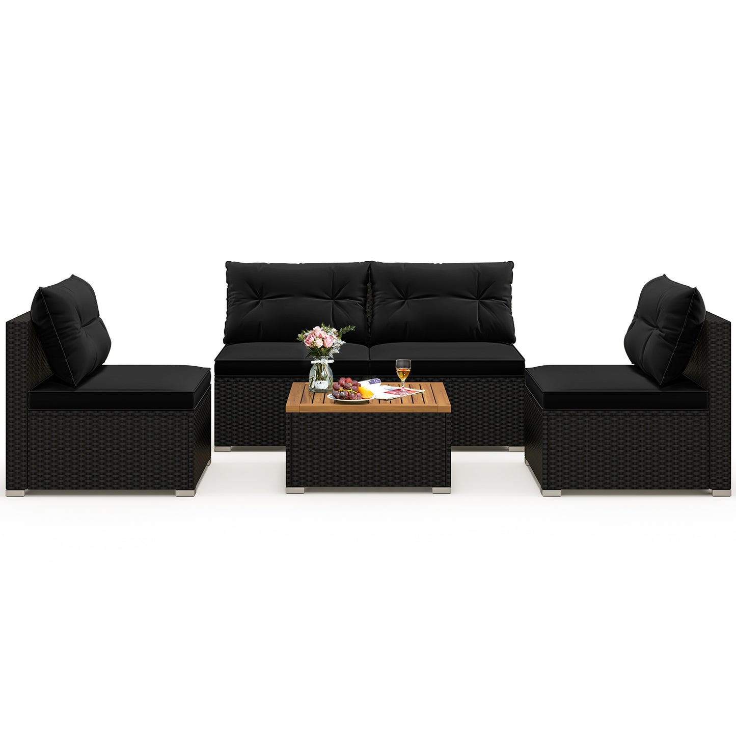 5 Piece Outdoor Furniture Set, Solid Tabletop, Soft Cushions, Black Outdoor Sectionals at Gallery Canada