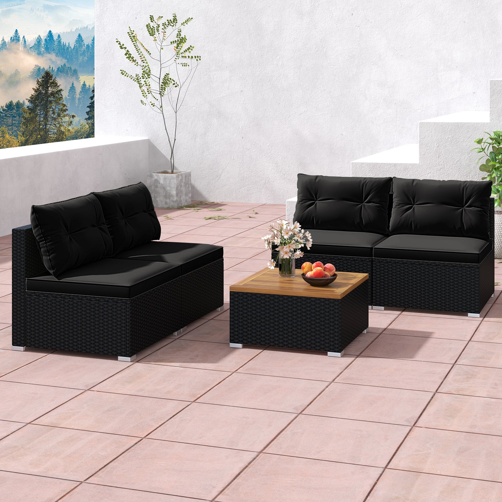 5 Piece Outdoor Furniture Set with Solid Tabletop and Soft Cushions, Black Outdoor Sectionals at Gallery Canada