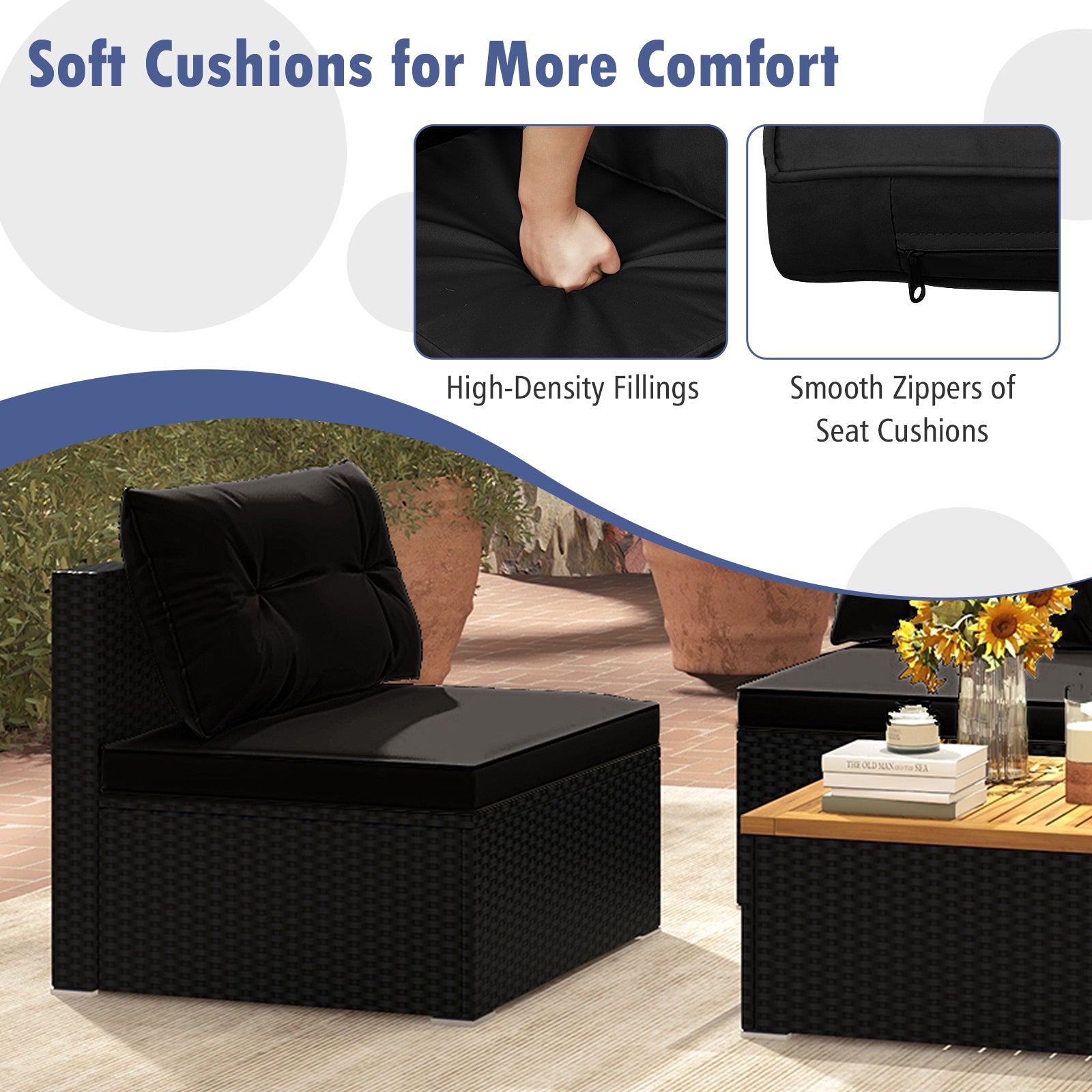 5 Piece Outdoor Furniture Set with Solid Tabletop and Soft Cushions, Black Outdoor Sectionals at Gallery Canada
