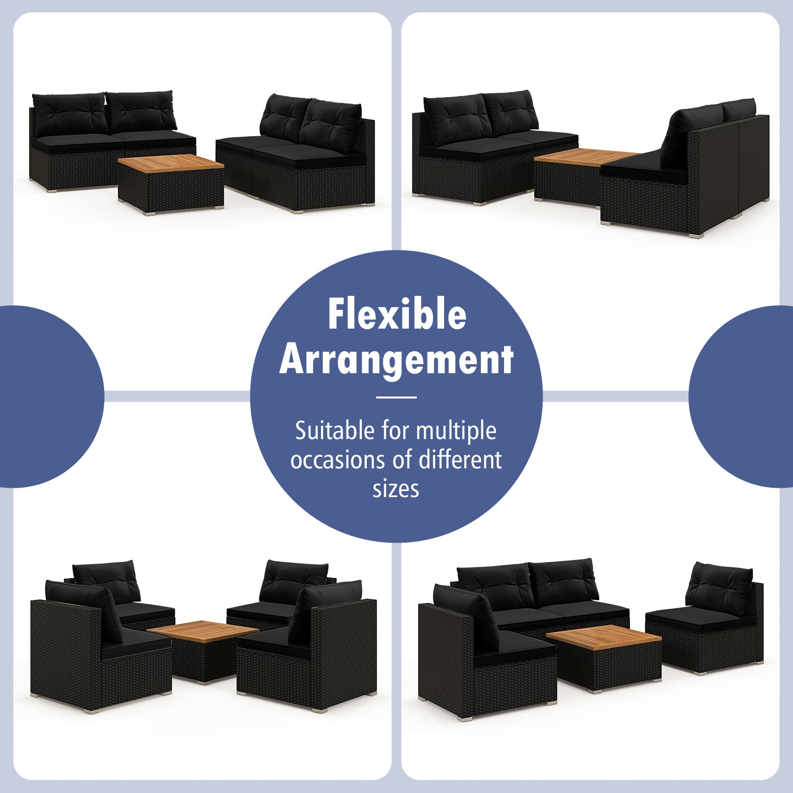5 Piece Outdoor Furniture Set with Solid Tabletop and Soft Cushions, Black Outdoor Sectionals at Gallery Canada