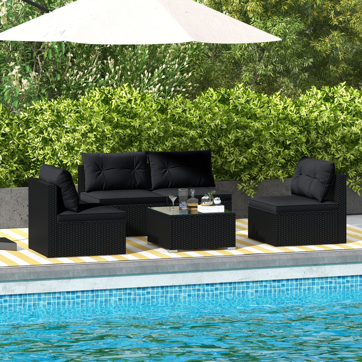 5-Piece Outdoor Patio Furniture Set with Cushions and Coffee Table, Black Patio Conversation Sets at Gallery Canada
