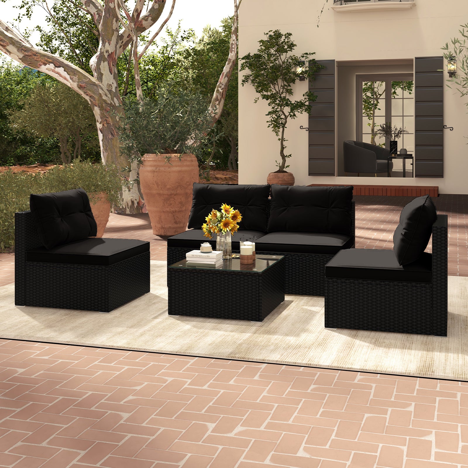 5-Piece Outdoor Patio Furniture Set with Cushions and Coffee Table, Black Patio Conversation Sets at Gallery Canada