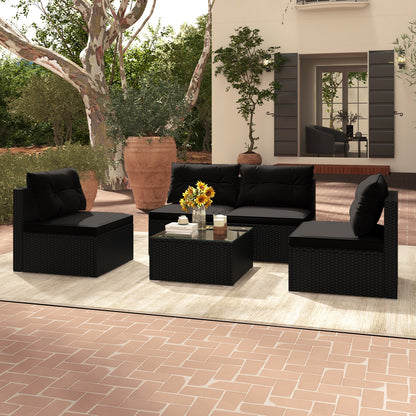 5-Piece Outdoor Patio Furniture Set with Cushions and Coffee Table, Black Patio Conversation Sets at Gallery Canada