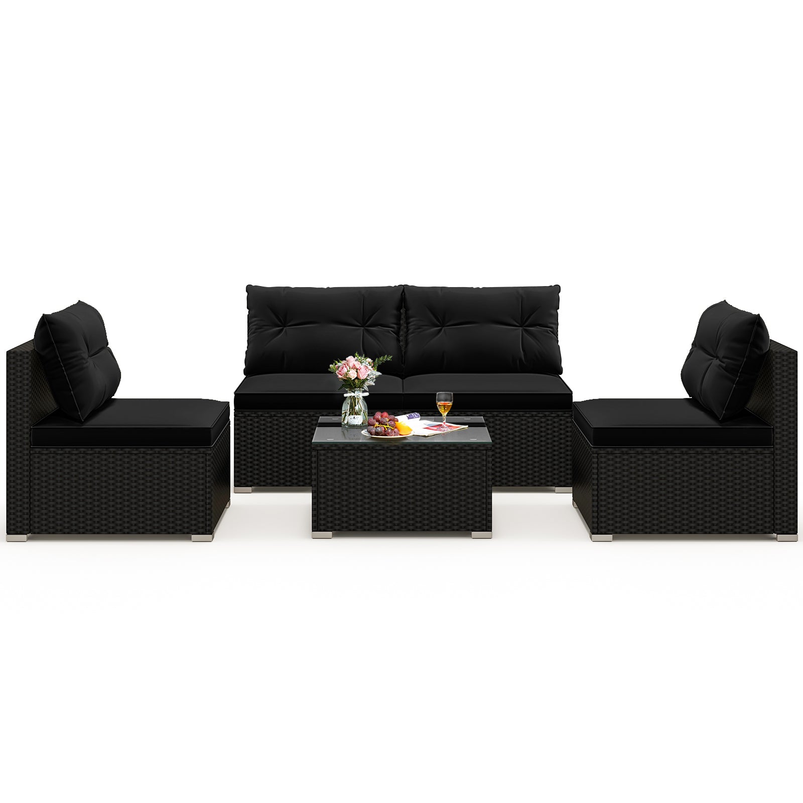 5-Piece Outdoor Patio Furniture Set with Cushions and Coffee Table, Black Patio Conversation Sets at Gallery Canada