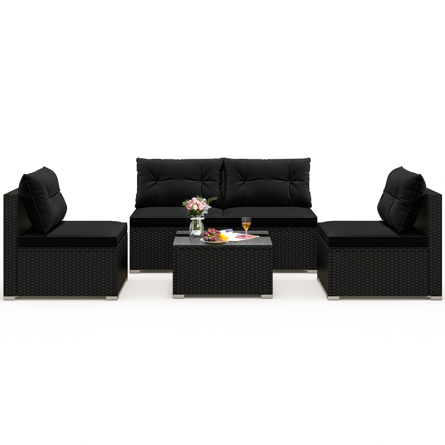 5-Piece Outdoor Patio Furniture Set with Cushions and Coffee Table, Black Patio Conversation Sets at Gallery Canada