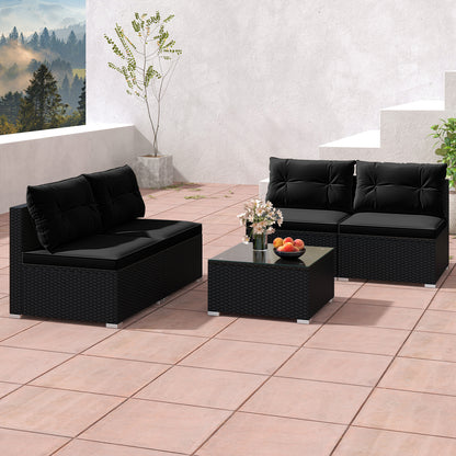 5-Piece Outdoor Patio Furniture Set With Cushions, Coffee Table, Black