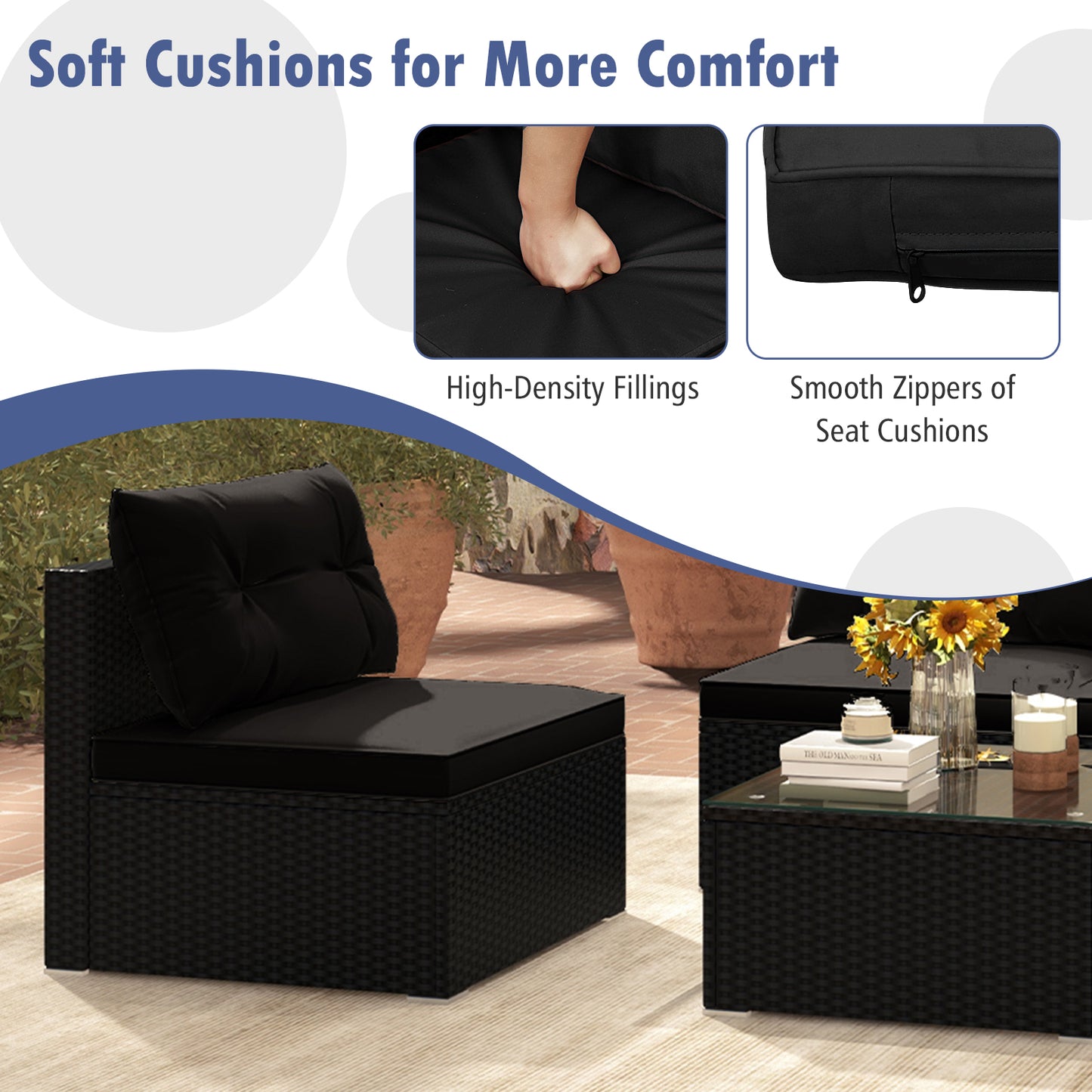 5-Piece Outdoor Patio Furniture Set with Cushions and Coffee Table, Black Patio Conversation Sets at Gallery Canada