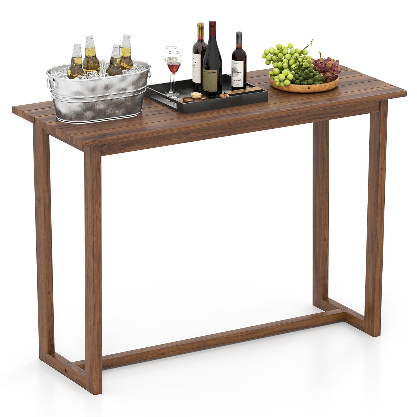 59 Inch Outdoor Bar Table, Slatted Top, Natural Patio Bar Furniture at Gallery Canada