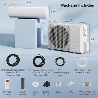 11500 BTU 115V Mini Split Air Conditioner and Heater Pump System Wifi Enabled, White Mini Split Air Conditioners at Gallery Canada