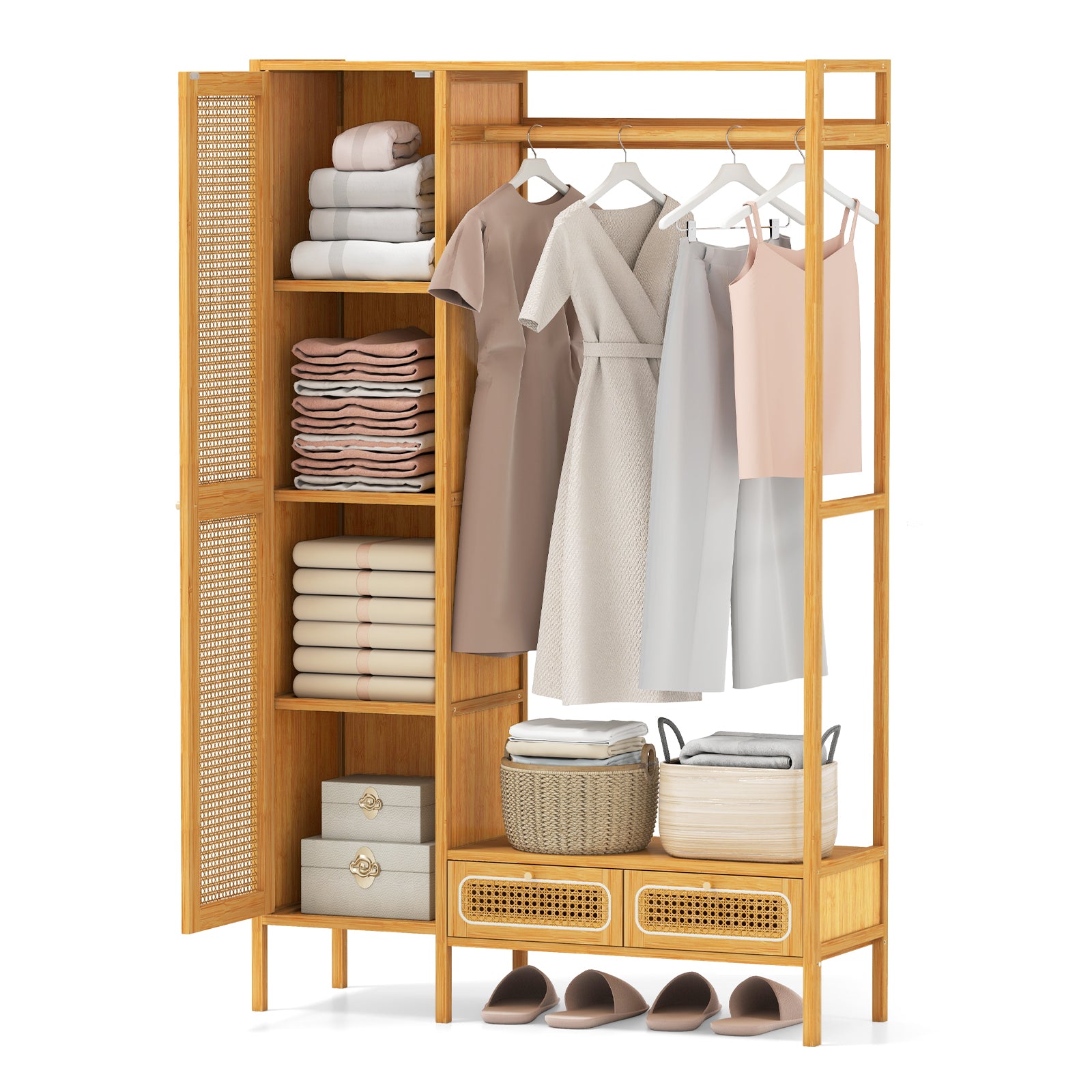 Bamboo Clothing Rack with Cabinet and Drawers and Hanging Rod, Natural Clothing & Closet Storage at Gallery Canada
