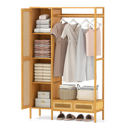 Bamboo Clothing Rack with Cabinet and Drawers and Hanging Rod, Natural Clothing & Closet Storage at Gallery Canada