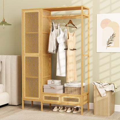 Bamboo Clothing Rack with Cabinet and Drawers and Hanging Rod, Natural Clothing & Closet Storage at Gallery Canada