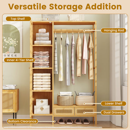 Bamboo Clothing Rack with Cabinet and Drawers and Hanging Rod, Natural Clothing & Closet Storage at Gallery Canada