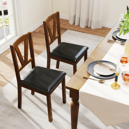 Wooden Dining Chair Set of 2 with PU Leather Upholstered and Rubber Wood Frame, Brown Dining Chairs at Gallery Canada