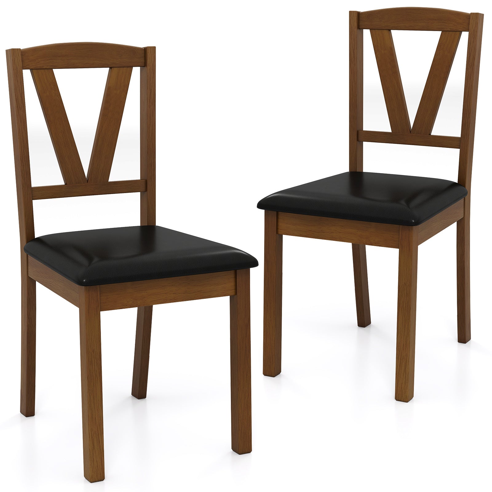 Wooden Dining Chair Set of 2 with PU Leather Upholstered and Rubber Wood Frame, Brown Dining Chairs Brown at Gallery Canada