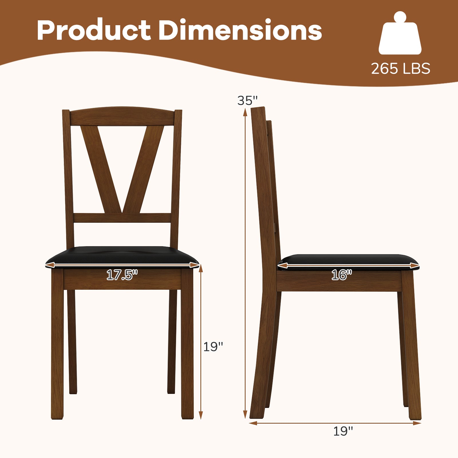 Wooden Dining Chair Set of 2 with PU Leather Upholstered and Rubber Wood Frame, Brown Dining Chairs at Gallery Canada