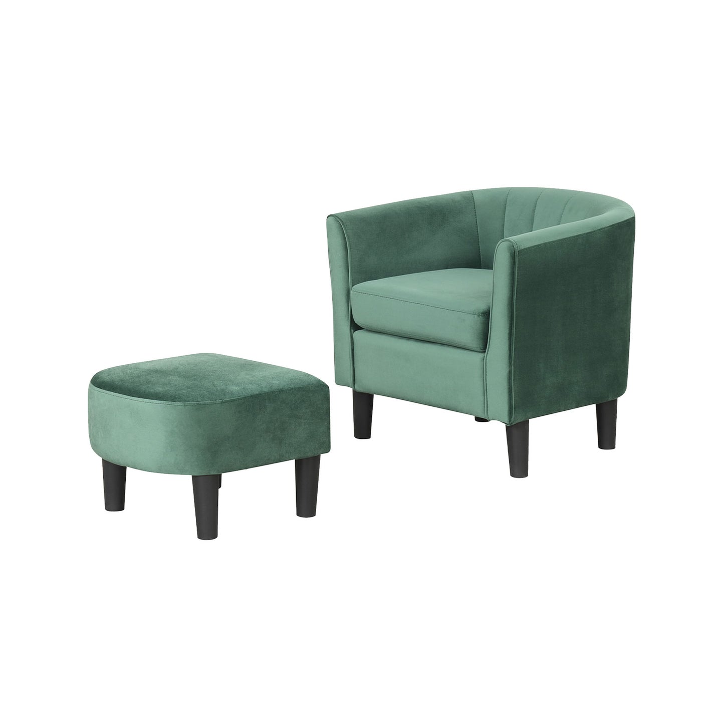 Upholstered Teddy Velvet Club Barrel Chair with Ottoman with Footrest, Green Accent Chairs Green at Gallery Canada