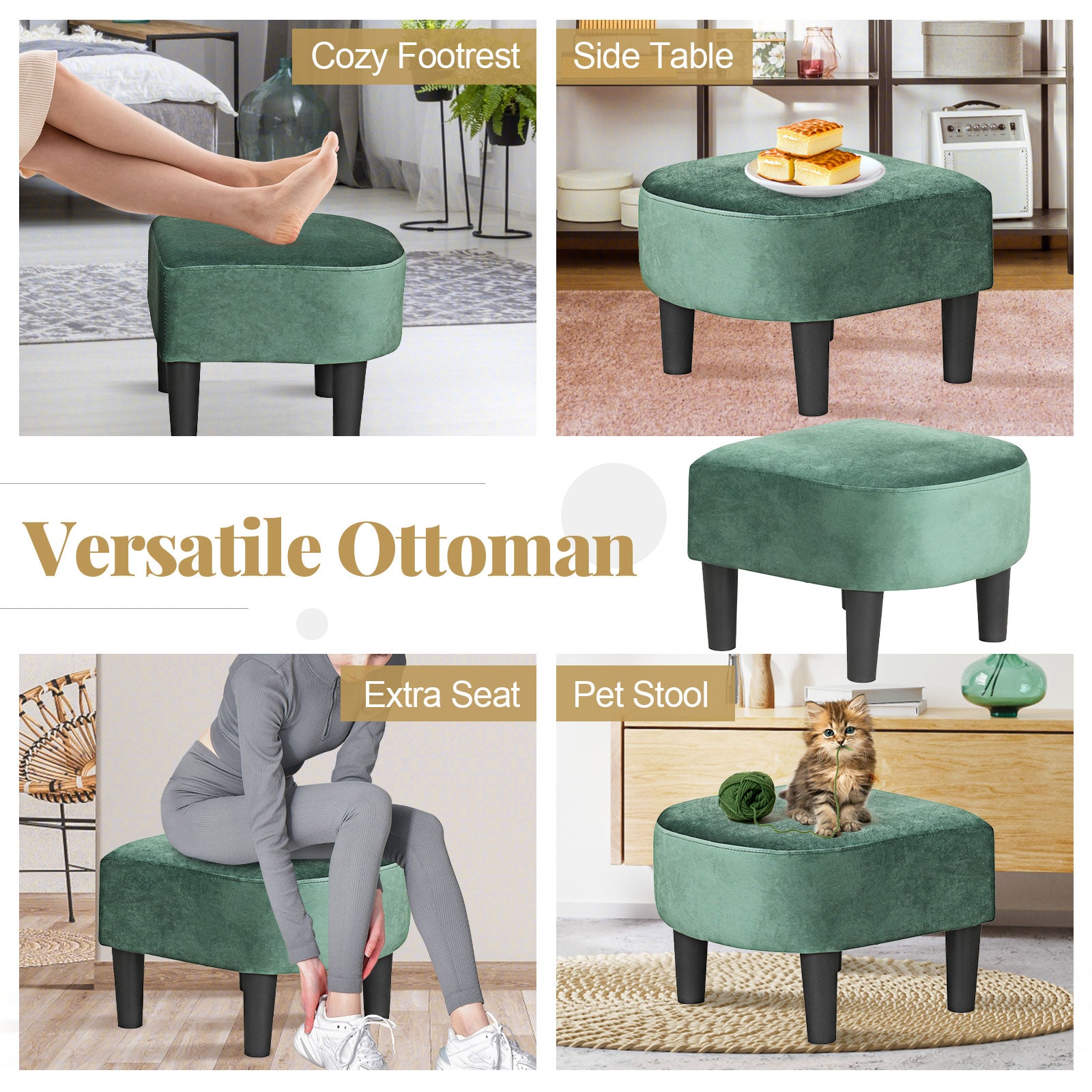 Upholstered Teddy Velvet Club Barrel Chair with Ottoman with Footrest, Green Accent Chairs at Gallery Canada