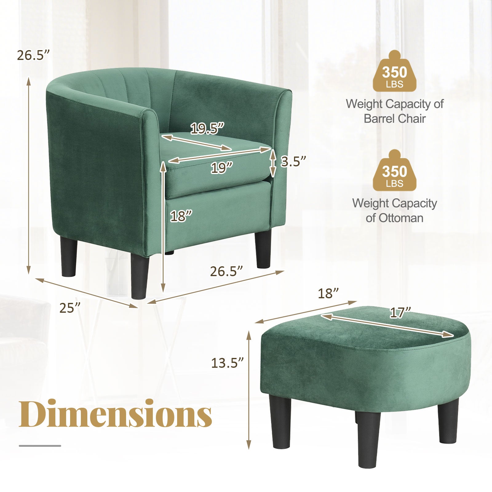 Upholstered Teddy Velvet Club Barrel Chair with Ottoman with Footrest, Green Accent Chairs at Gallery Canada