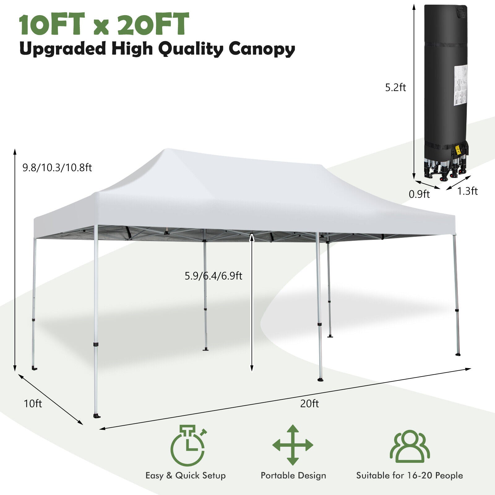 10 x 20 Feet Outdoor Pop-Up Patio Folding Canopy Tent, White Canopies at Gallery Canada