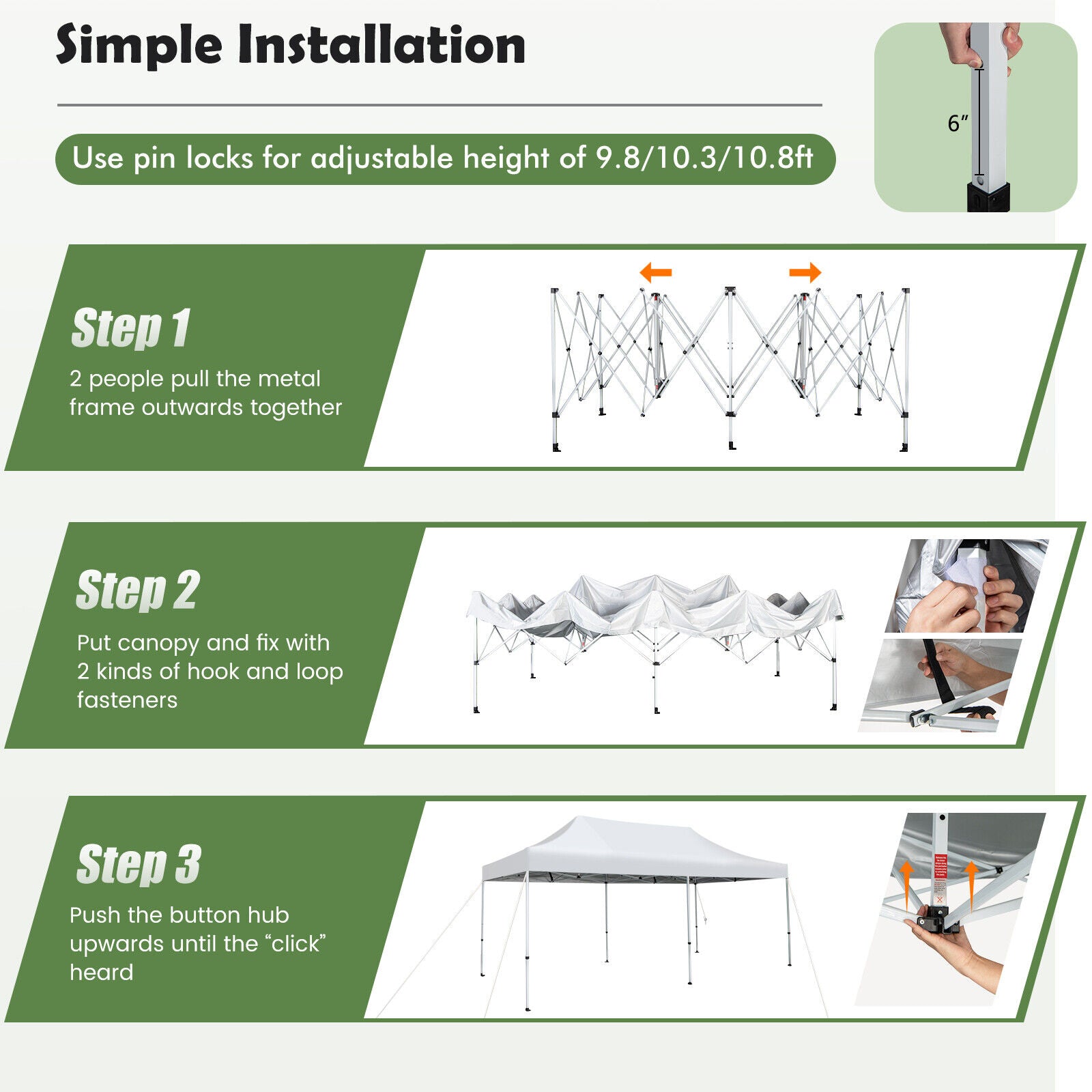 10 x 20 Feet Outdoor Pop-Up Patio Folding Canopy Tent, White Canopies at Gallery Canada