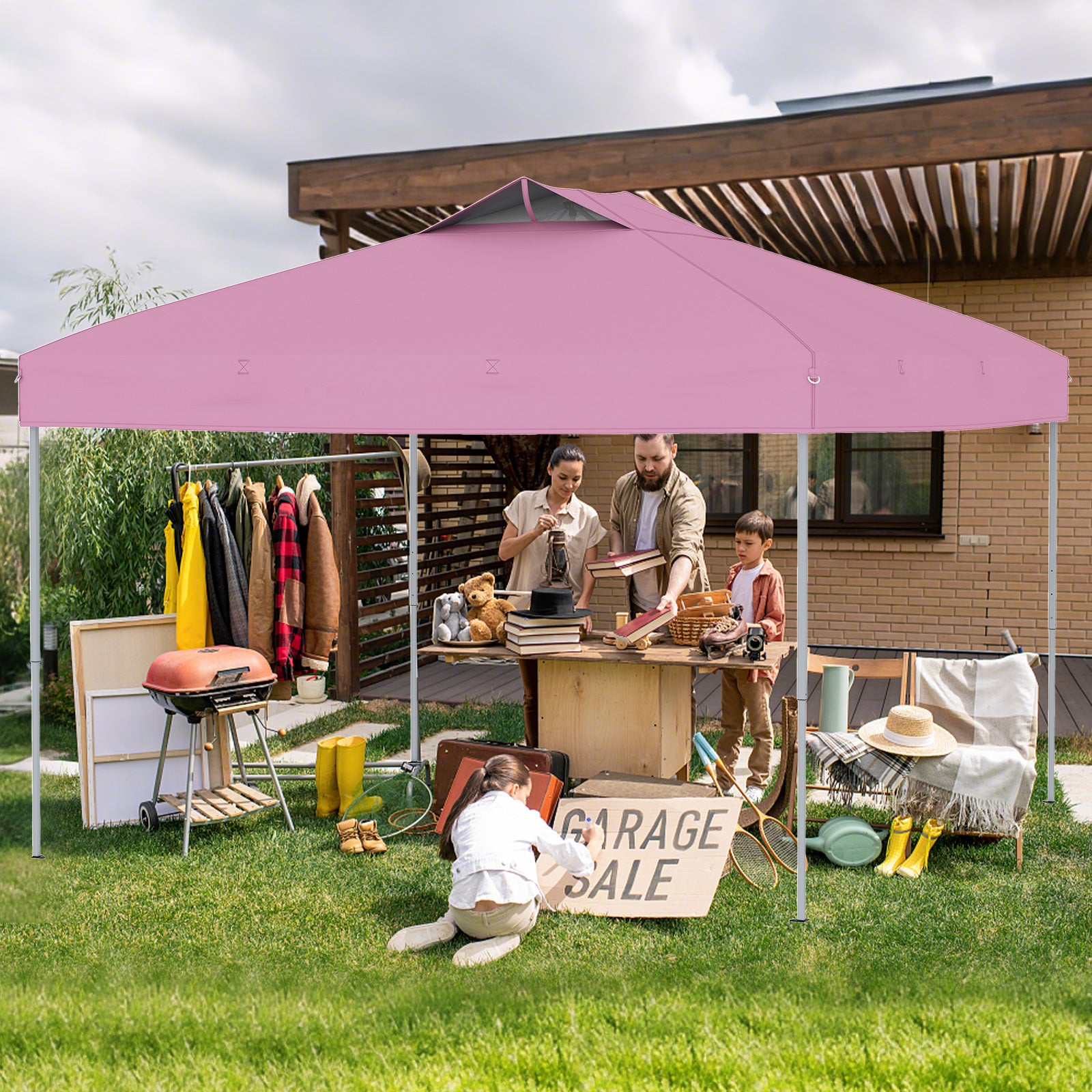 10 X 10 FT Foldable Outdoor Patio Shelter Canopy Tent with 1-Push Center Lock, Pink Canopies at Gallery Canada
