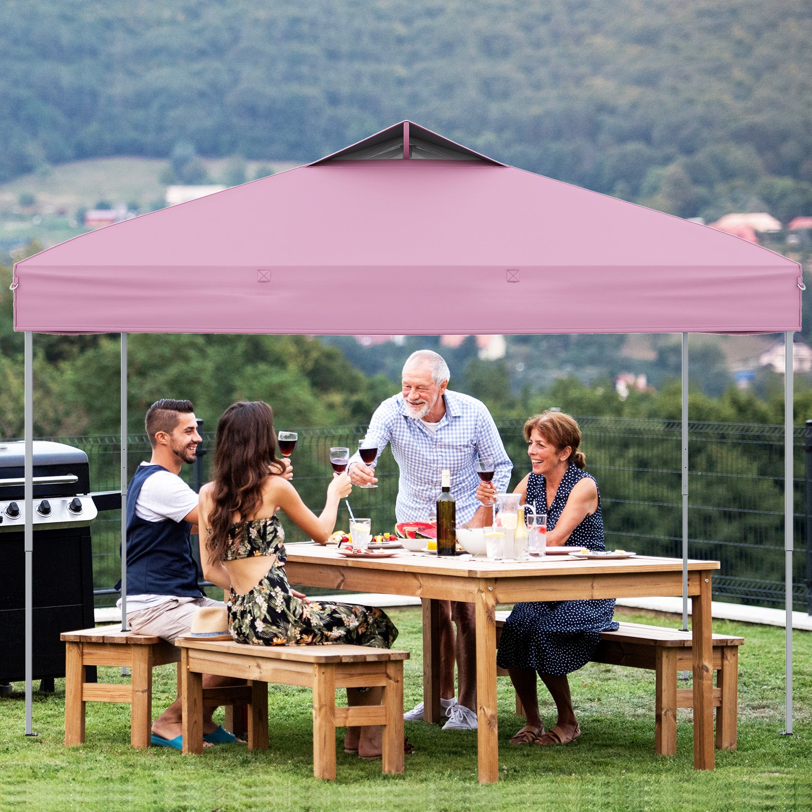10 X 10 FT Foldable Outdoor Patio Shelter Canopy Tent with 1-Push Center Lock, Pink Canopies at Gallery Canada