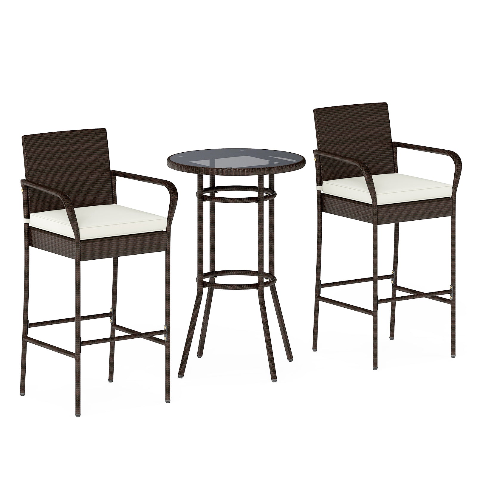 Patio Rattan Bar Height Table and Chairs with 2 Seat Cushions for Porch, White Patio Bar Furniture White at Gallery Canada