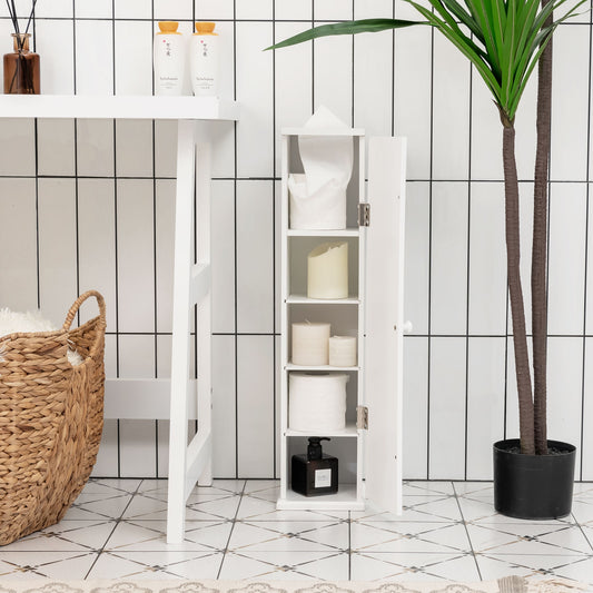 Free Standing Toilet Paper Holder with 4 Shelves and Top Slot for Bathroom, White Floor Cabinets White at Gallery Canada