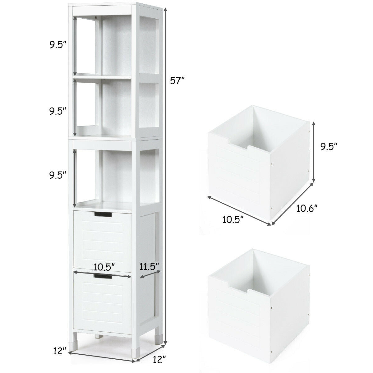 5-Tier Multifunctional Bathroom Floor Cabine Storage with 2 Drawers, White Floor Cabinets at Gallery Canada