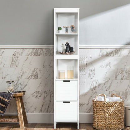 5-Tier Multifunctional Bathroom Floor Cabine Storage with 2 Drawers, White Floor Cabinets at Gallery Canada
