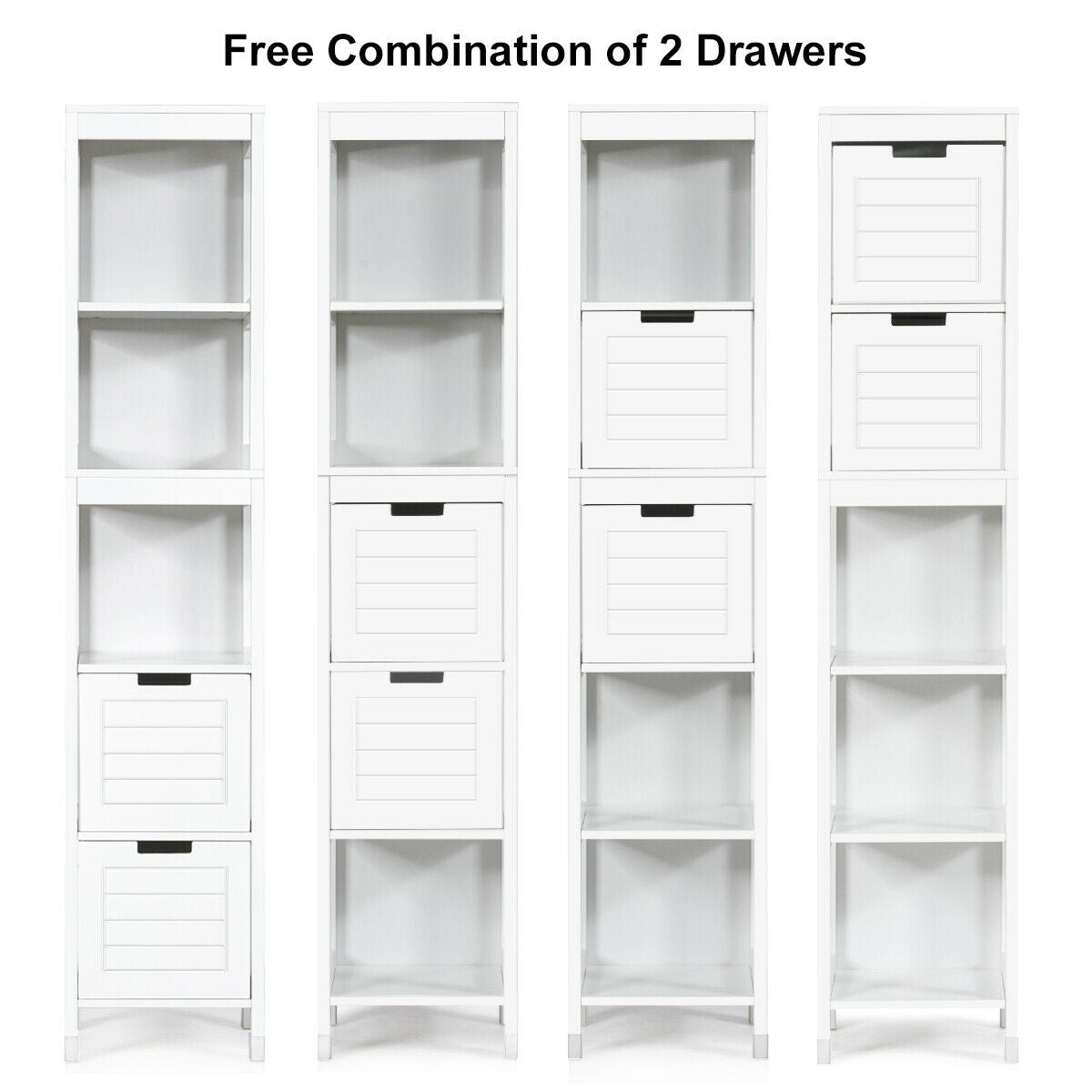5-Tier Multifunctional Bathroom Floor Cabine Storage with 2 Drawers, White Floor Cabinets at Gallery Canada
