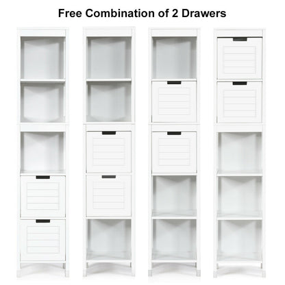 5-Tier Multifunctional Bathroom Floor Cabine Storage with 2 Drawers, White Floor Cabinets at Gallery Canada