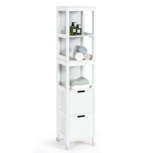 5-Tier Multifunctional Bathroom Floor Cabine Storage with 2 Drawers, White Floor Cabinets White at Gallery Canada