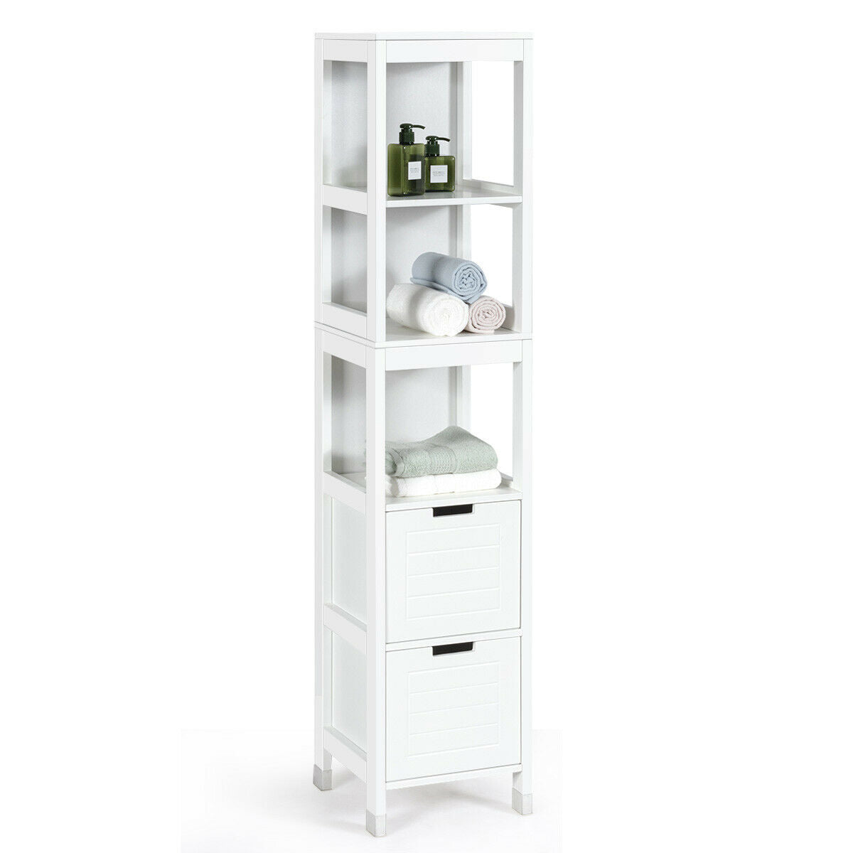 5-Tier Multifunctional Bathroom Floor Cabinet, 2 Drawers, White Floor Cabinets at Gallery Canada
