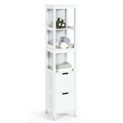 5-Tier Multifunctional Bathroom Floor Cabinet, 2 Drawers, White