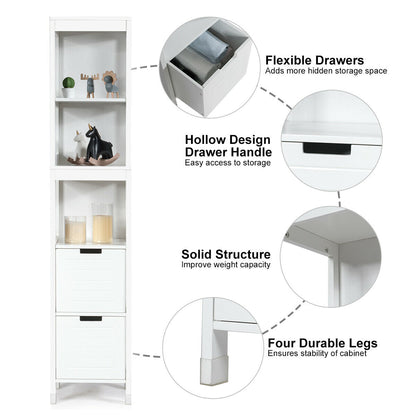 5-Tier Multifunctional Bathroom Floor Cabine Storage with 2 Drawers, White Floor Cabinets at Gallery Canada