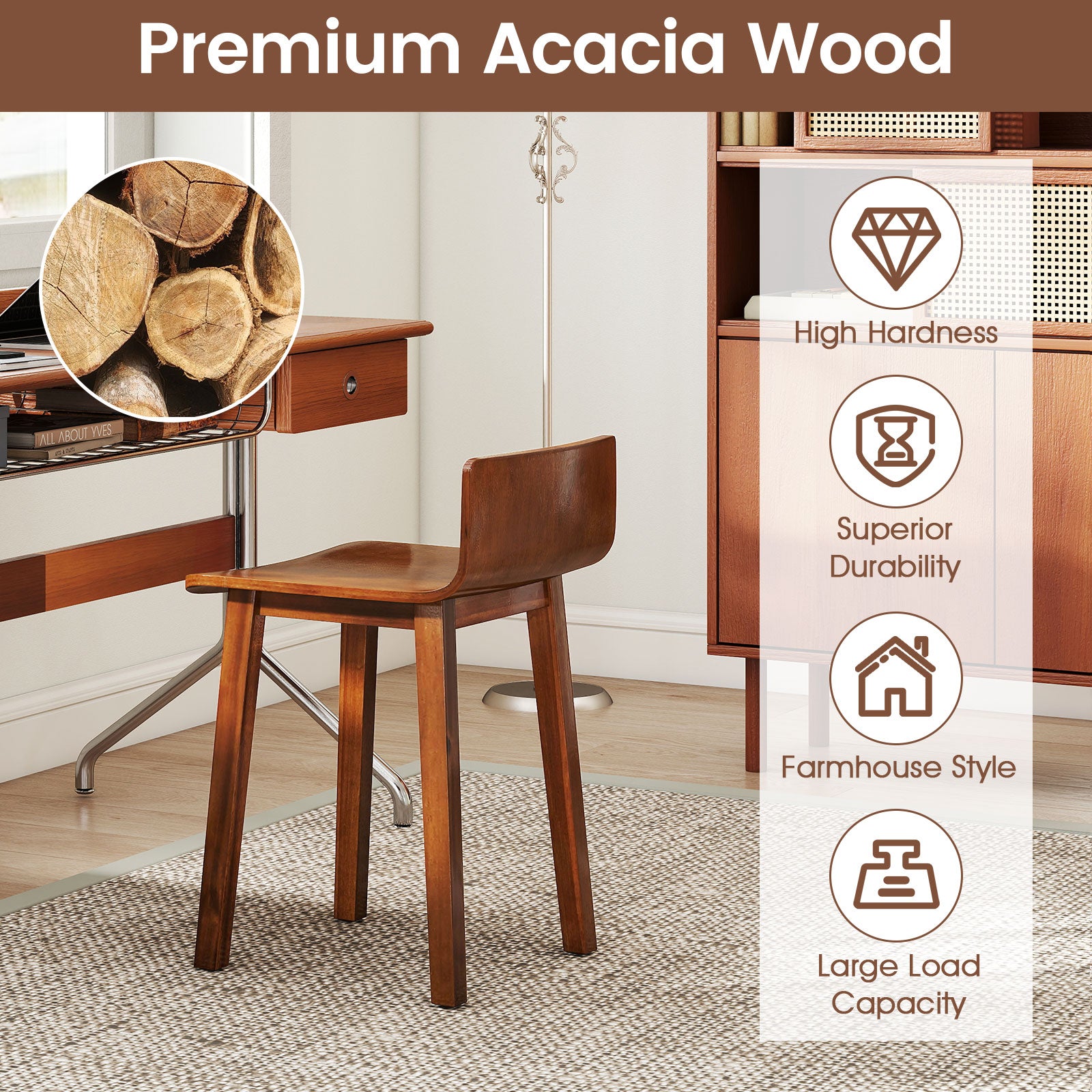 Wood Dining Chair Set of 2 Farmhouse Kitchen Dining Room Chairs Mid-Century Modern Armless Side Chairs, Brown Dining Chairs at Gallery Canada