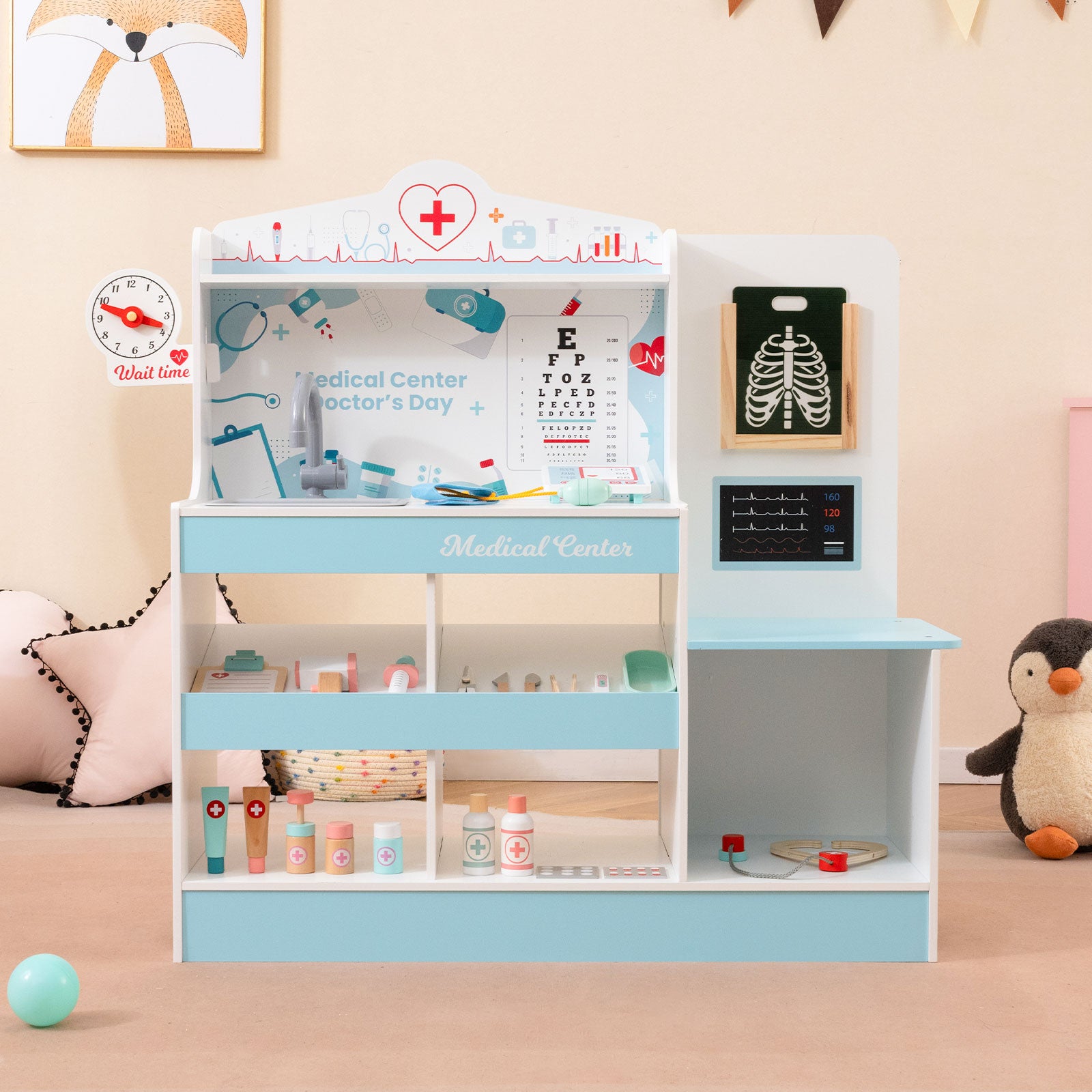 Wooden Doctor Playset with Stethoscope for Toddlers over 3 Years Old, Blue Play Kitchen Sets at Gallery Canada