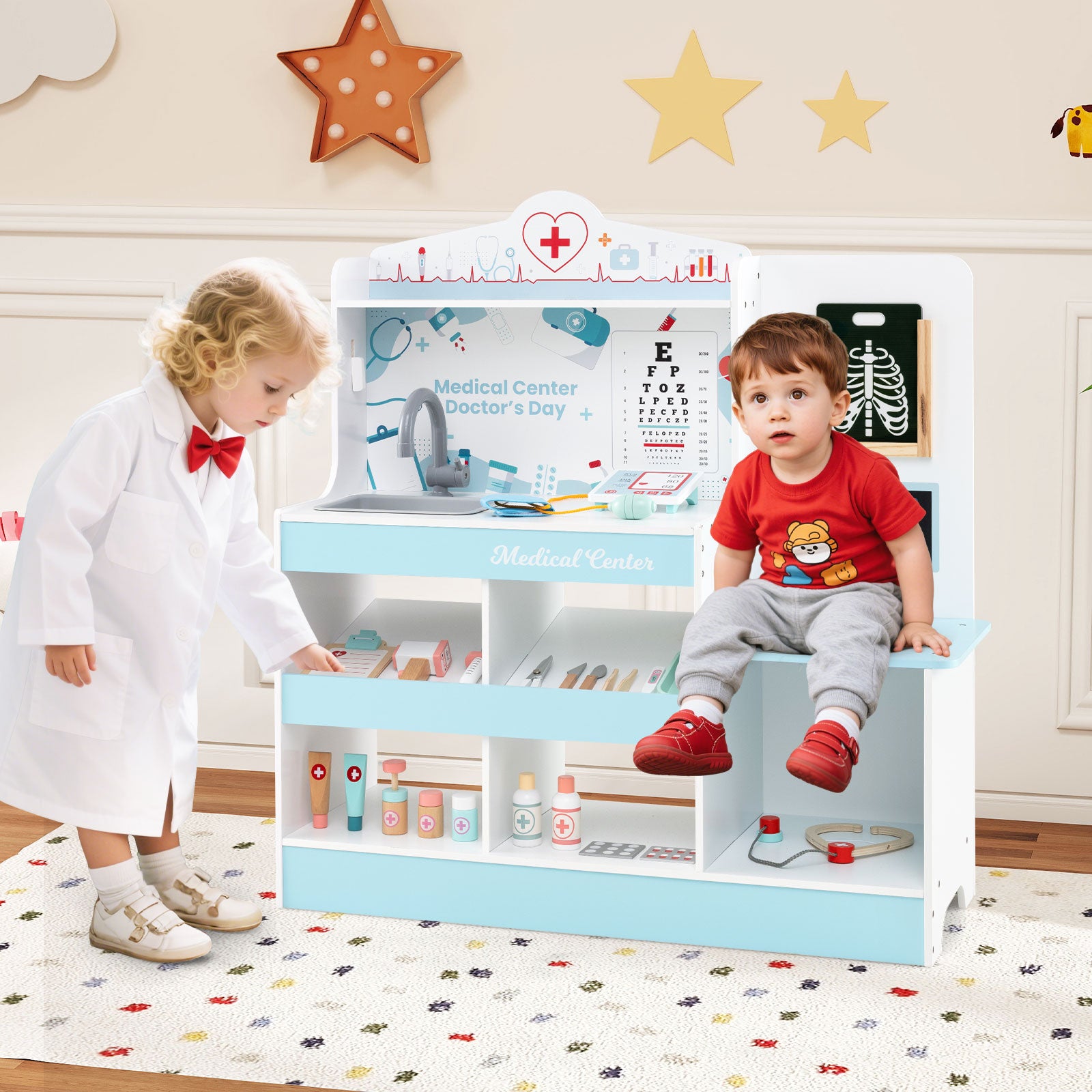 Wooden Doctor Playset with Stethoscope for Toddlers over 3 Years Old, Blue Play Kitchen Sets at Gallery Canada