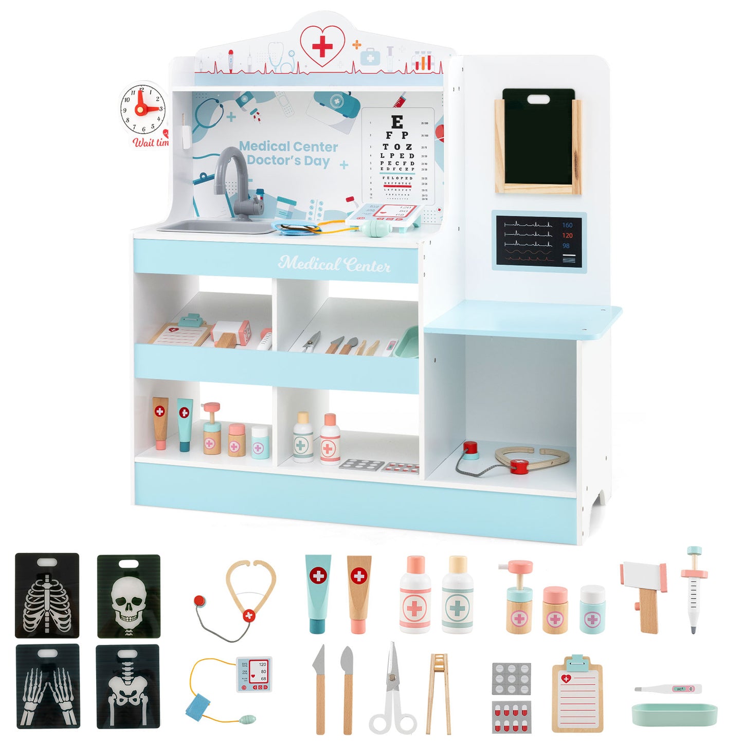 Wooden Doctor Playset with Stethoscope for Toddlers over 3 Years Old, Blue Play Kitchen Sets Blue at Gallery Canada