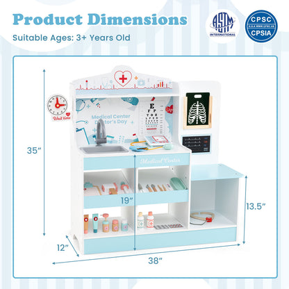 Wooden Doctor Playset with Stethoscope for Toddlers over 3 Years Old, Blue Play Kitchen Sets at Gallery Canada