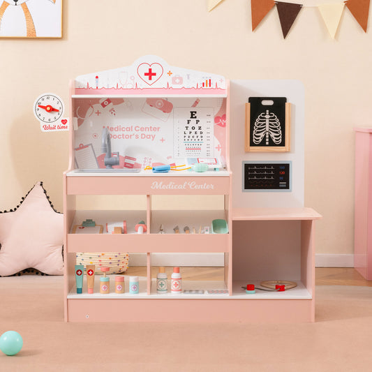 Wooden Doctor Playset with Stethoscope for Toddlers over 3 Years Old, Pink Play Kitchen Sets Pink at Gallery Canada