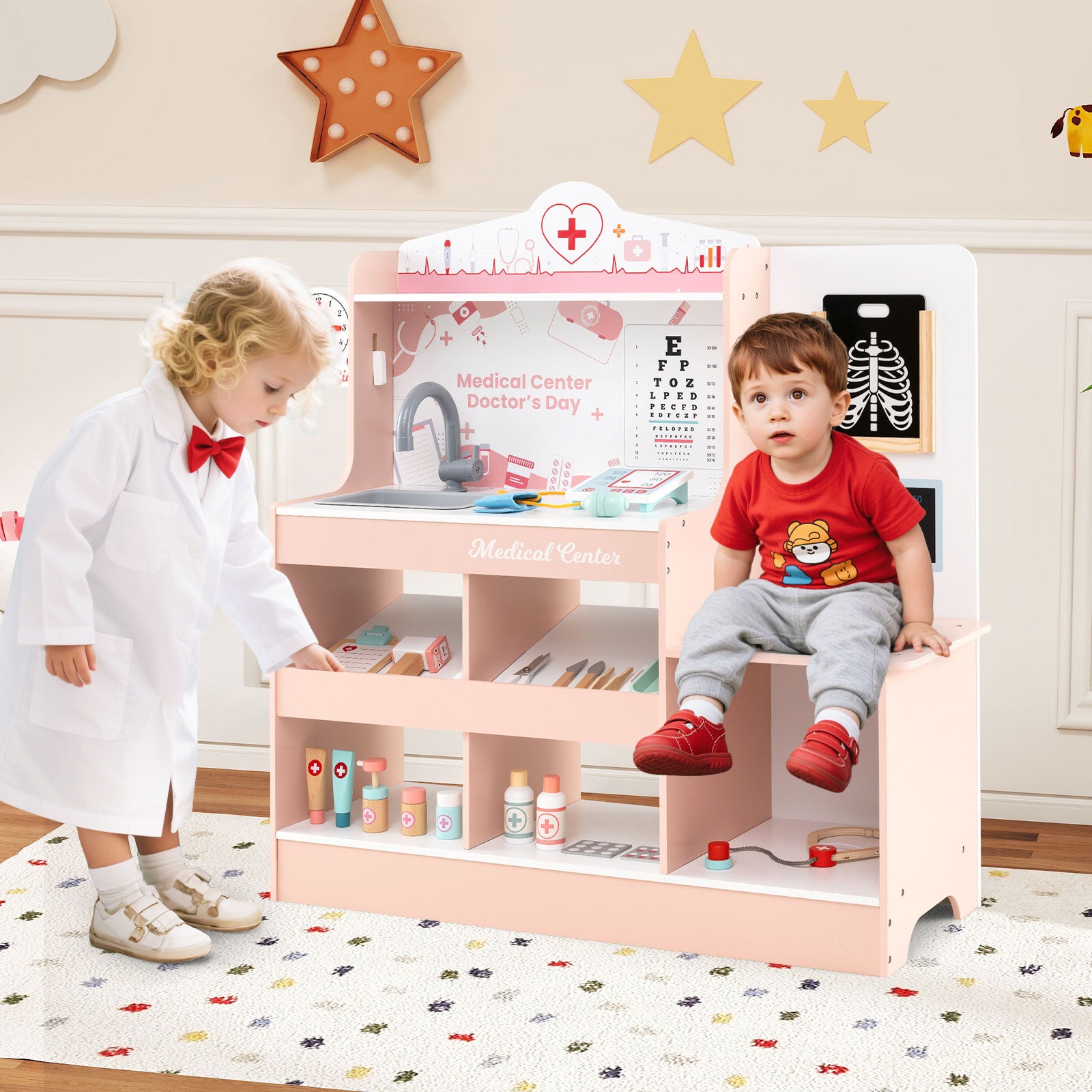 Wooden Doctor Playset with Stethoscope for Toddlers over 3 Years Old, Pink Play Kitchen Sets at Gallery Canada