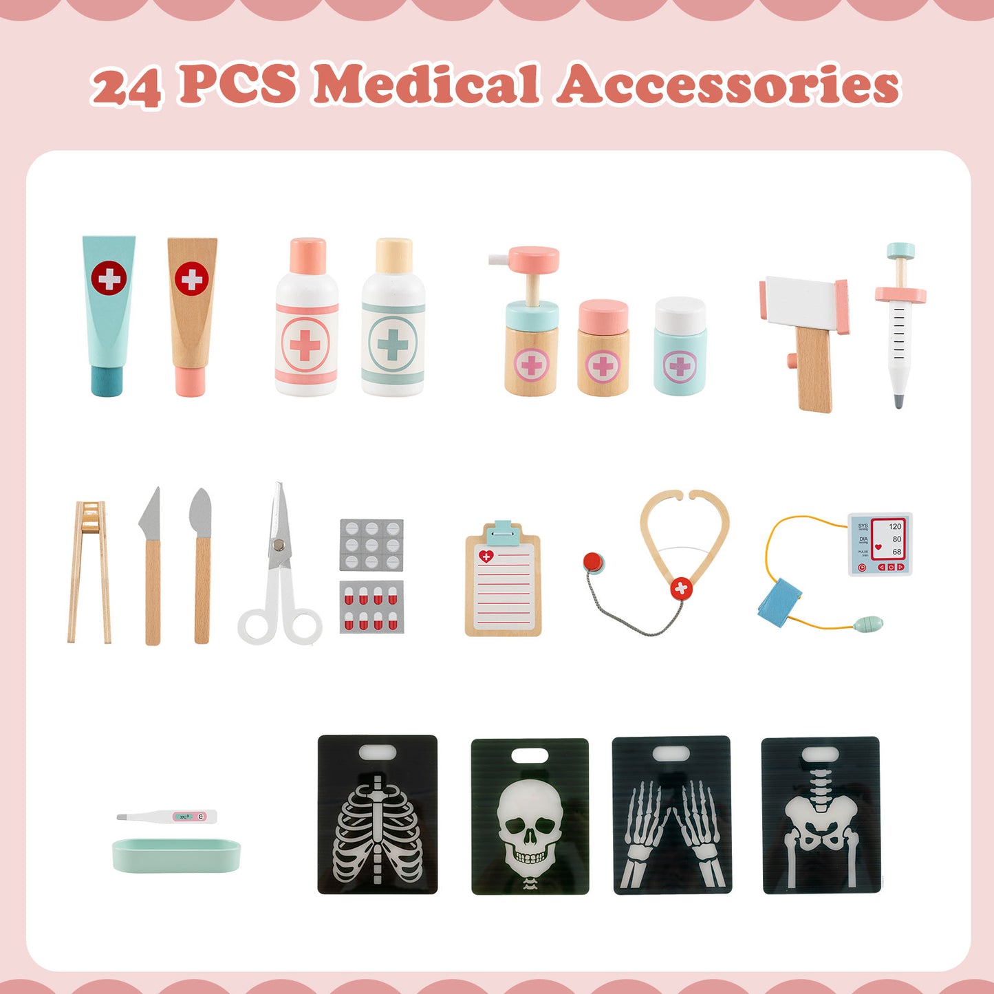 Wooden Doctor Playset with Stethoscope for Toddlers over 3 Years Old, Pink Play Kitchen Sets at Gallery Canada