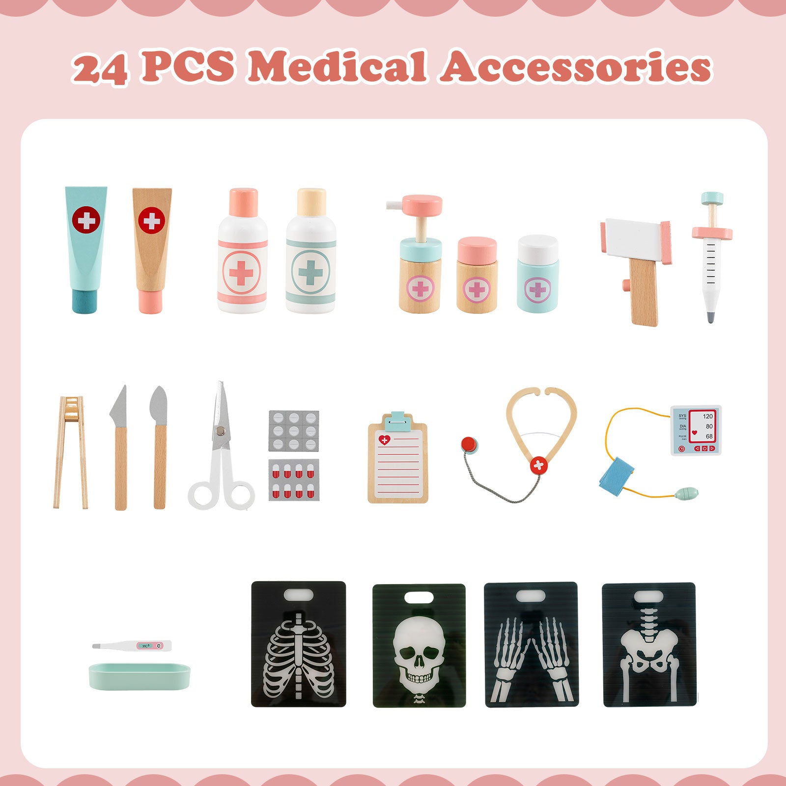 Wooden Doctor Playset with Stethoscope for Toddlers over 3 Years Old, Pink Play Kitchen Sets at Gallery Canada