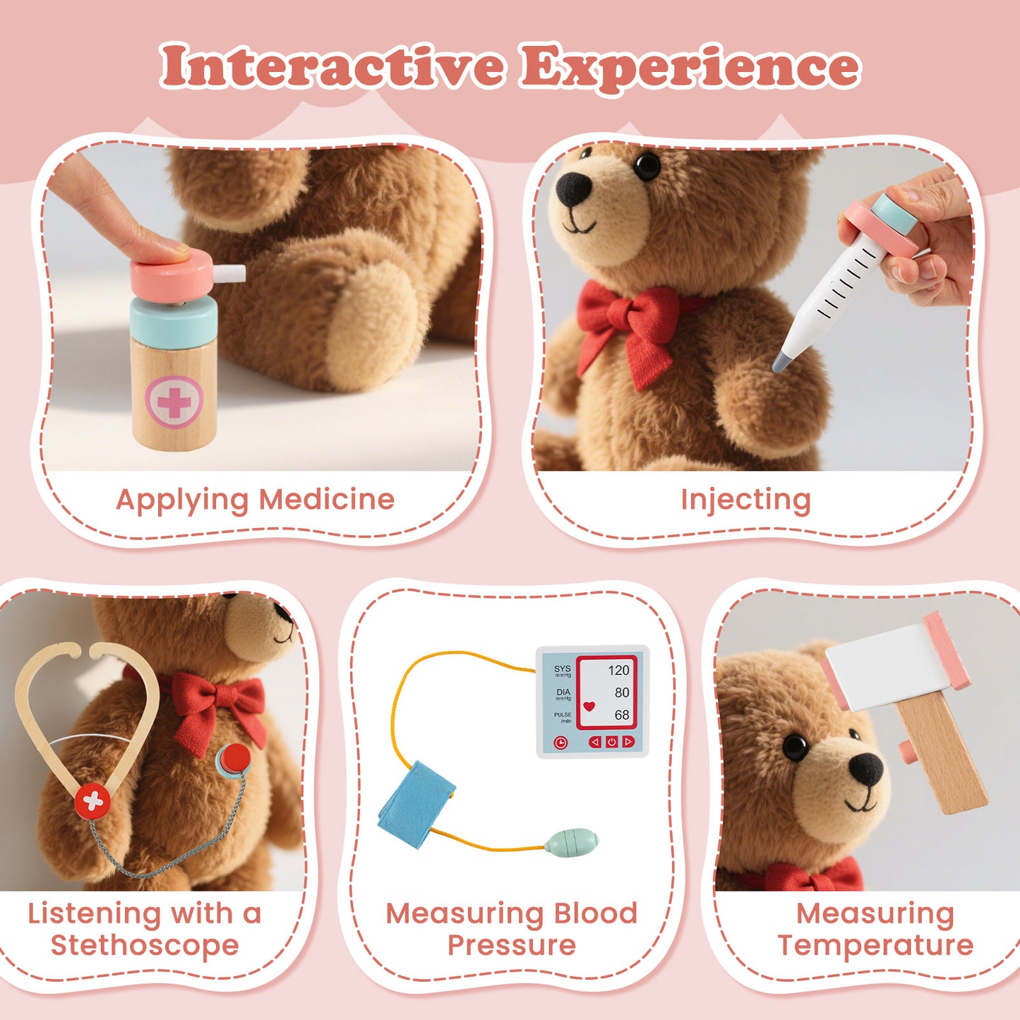 Wooden Doctor Playset with Stethoscope for Toddlers over 3 Years Old, Pink Play Kitchen Sets at Gallery Canada