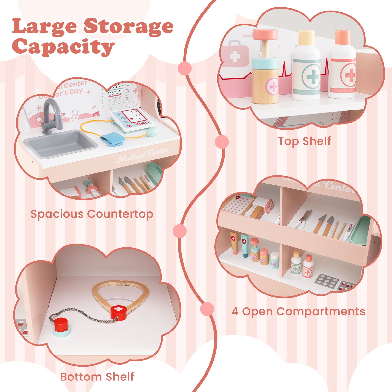 Wooden Doctor Playset with Stethoscope for Toddlers over 3 Years Old, Pink Play Kitchen Sets at Gallery Canada